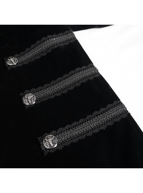 Black Gothic Fleece Collar Metal Buttons Long Cape
