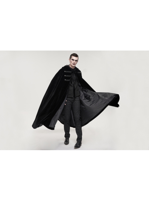 Black Gothic Fleece Collar Metal Buttons Long Cape