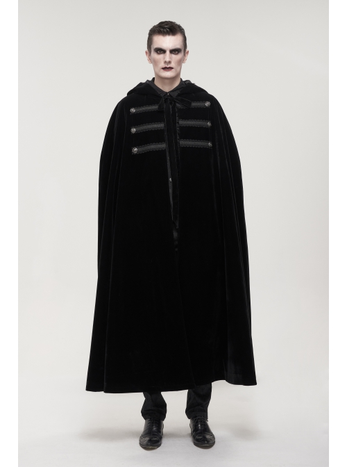 Black Gothic Fleece Collar Metal Buttons Long Cape