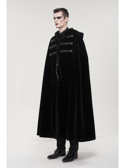 Black Gothic Fleece Collar Metal Buttons Long Cape
