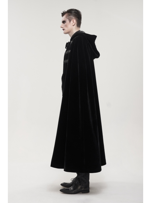 Black Gothic Fleece Collar Metal Buttons Long Cape