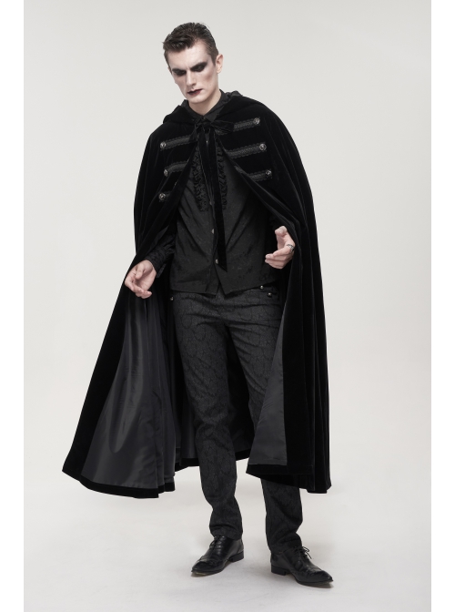 Black Gothic Fleece Collar Metal Buttons Long Cape