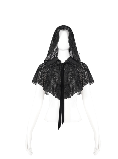 Black Flocking Flower Net Thin Gothic Bandage Female Shawl