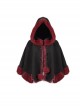 Black Gothic Petal-Shaped Double-Faced Contrast Women Wool Hooded Shawl