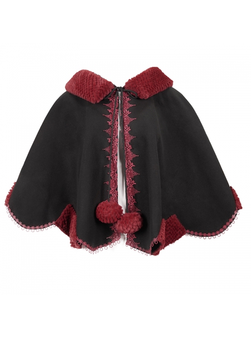 Black Gothic Petal-Shaped Double-Faced Contrast Women Wool Hooded Shawl