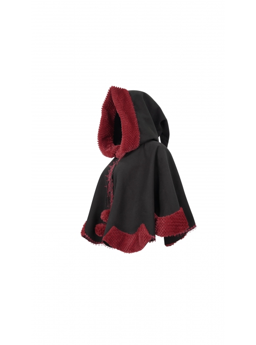 Black Gothic Petal-Shaped Double-Faced Contrast Women Wool Hooded Shawl