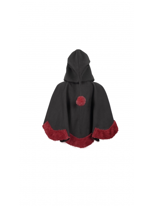 Black Gothic Petal-Shaped Double-Faced Contrast Women Wool Hooded Shawl