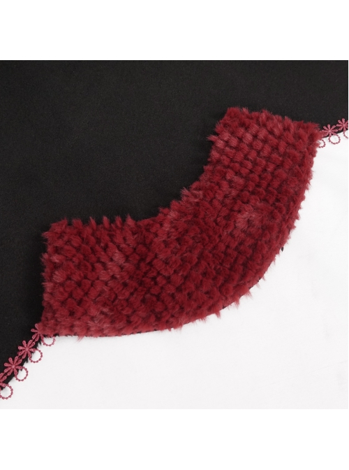 Black Gothic Petal-Shaped Double-Faced Contrast Women Wool Hooded Shawl