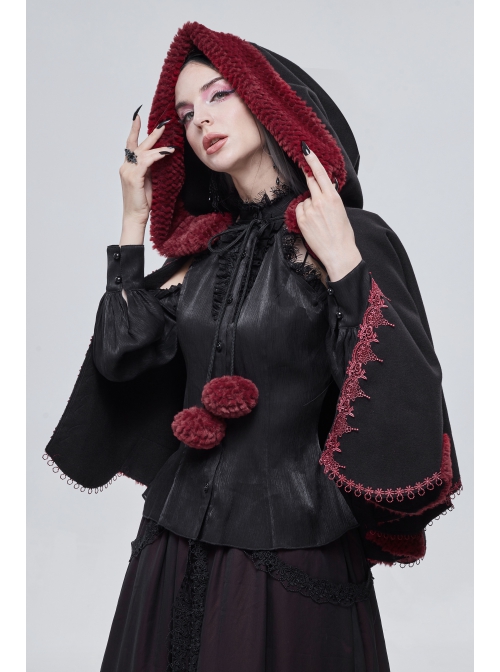 Black Gothic Petal-Shaped Double-Faced Contrast Women Wool Hooded Shawl