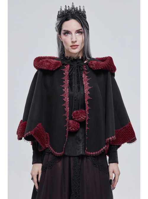 Black Gothic Petal-Shaped Double-Faced Contrast Women Wool Hooded Shawl