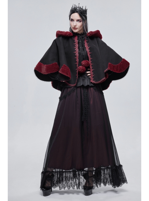 Black Gothic Petal-Shaped Double-Faced Contrast Women Wool Hooded Shawl