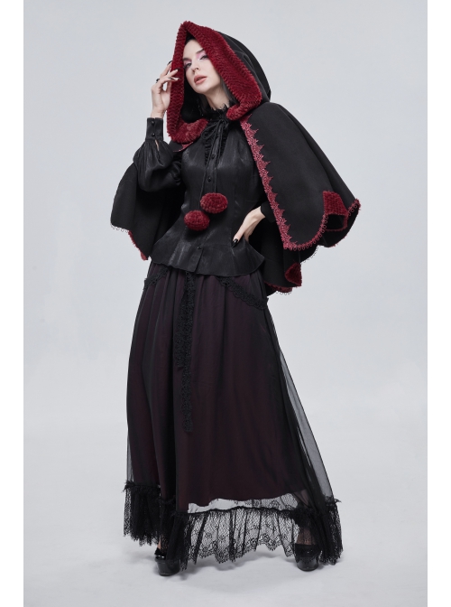 Black Gothic Petal-Shaped Double-Faced Contrast Women Wool Hooded Shawl
