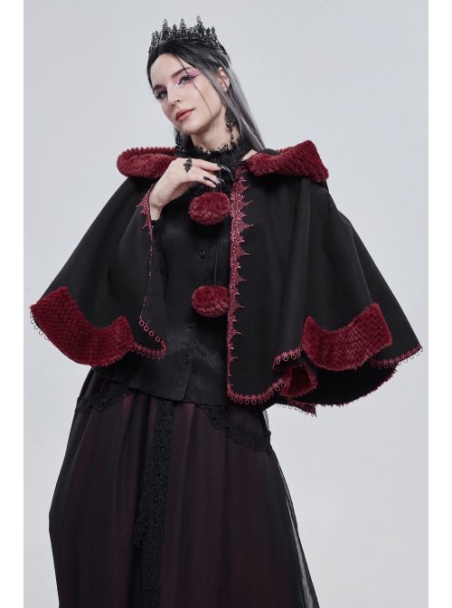 Black Gothic Petal-Shaped Double-Faced Contrast Women Wool Hooded Shawl