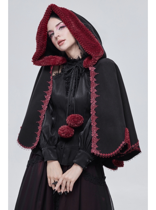 Black Gothic Petal-Shaped Double-Faced Contrast Women Wool Hooded Shawl