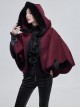 Wine Red Gothic Petal-Shaped Double-Faced Contrast Women Wool Hooded Shawl
