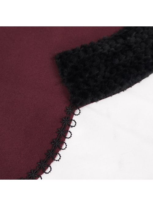 Wine Red Gothic Petal-Shaped Double-Faced Contrast Women Wool Hooded Shawl