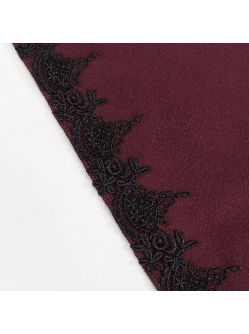 Wine Red Gothic Petal-Shaped Double-Faced Contrast Women Wool Hooded Shawl