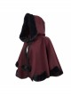 Wine Red Gothic Petal-Shaped Double-Faced Contrast Women Wool Hooded Shawl