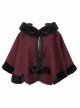 Wine Red Gothic Petal-Shaped Double-Faced Contrast Women Wool Hooded Shawl