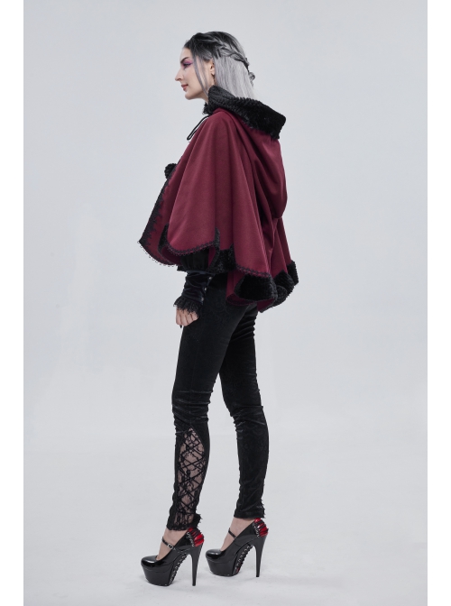 Wine Red Gothic Petal-Shaped Double-Faced Contrast Women Wool Hooded Shawl