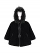 Quilted Black Velvet Collar Crescent Pendant Zipper Gothic Warm Short Shawl