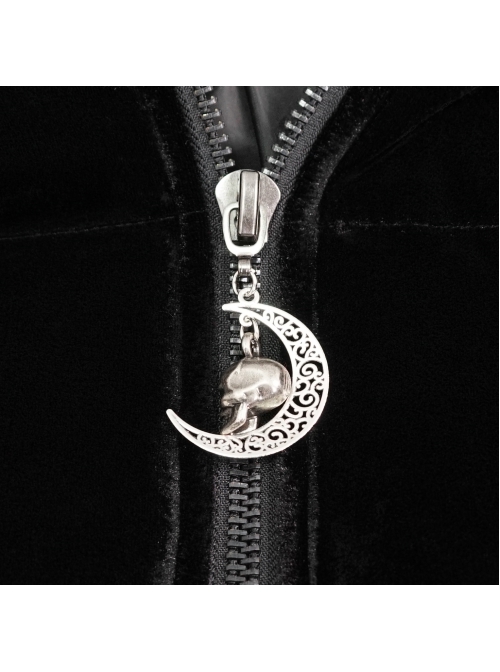 Quilted Black Velvet Collar Crescent Pendant Zipper Gothic Warm Short Shawl