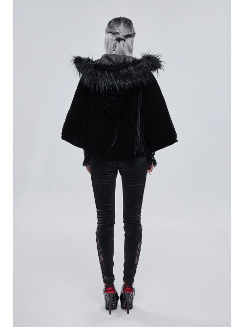 Quilted Black Velvet Collar Crescent Pendant Zipper Gothic Warm Short Shawl