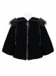 Quilted Black Velvet Collar Crescent Pendant Zipper Gothic Warm Short Shawl