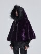Quilted Purple Velvet Collar Crescent Pendant Zipper Gothic Warm Short Shawl