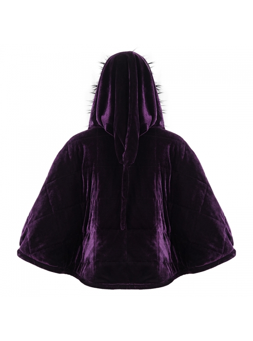 Quilted Purple Velvet Collar Crescent Pendant Zipper Gothic Warm Short Shawl