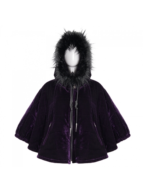 Quilted Purple Velvet Collar Crescent Pendant Zipper Gothic Warm Short Shawl