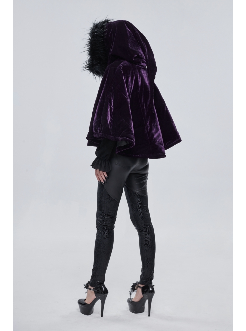 Quilted Purple Velvet Collar Crescent Pendant Zipper Gothic Warm Short Shawl