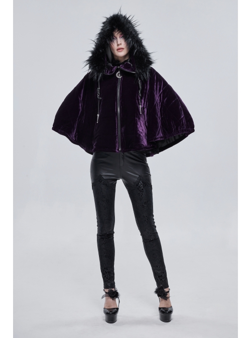 Quilted Purple Velvet Collar Crescent Pendant Zipper Gothic Warm Short Shawl