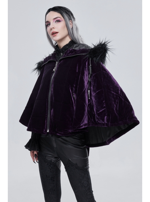 Quilted Purple Velvet Collar Crescent Pendant Zipper Gothic Warm Short Shawl