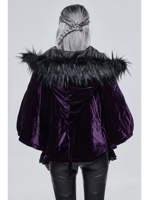 Quilted Purple Velvet Collar Crescent Pendant Zipper Gothic Warm Short Shawl