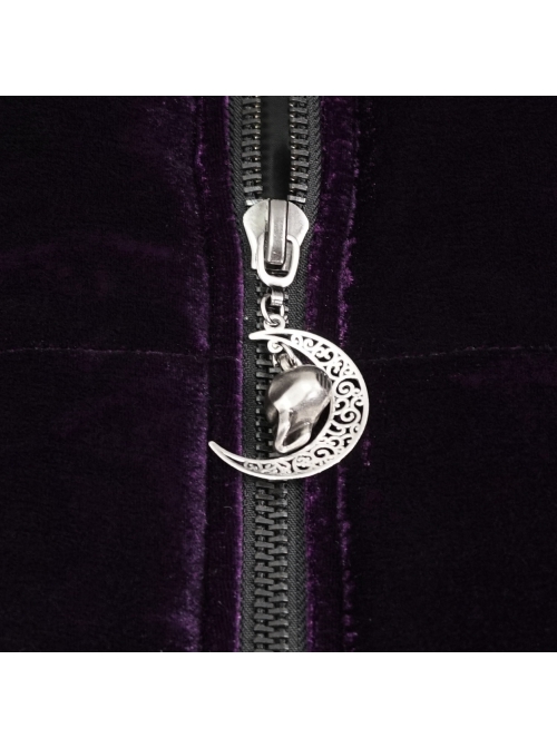 Quilted Purple Velvet Collar Crescent Pendant Zipper Gothic Warm Short Shawl