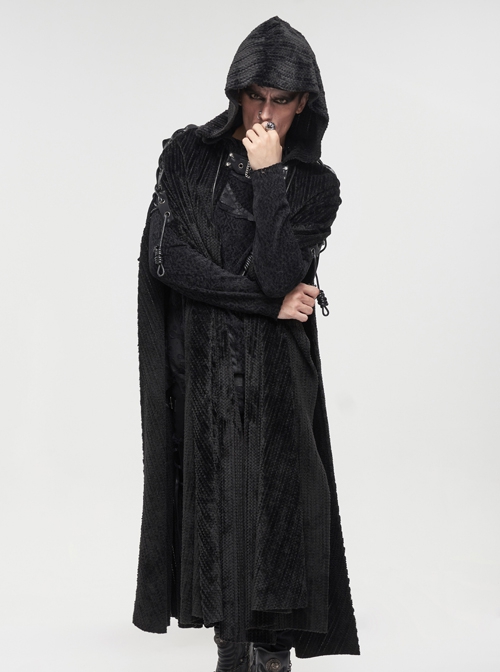 Corduroy Shoulder Strap Ties Open Fork Open Hands Men's Gothic Hooded Cape
