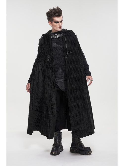 Corduroy Shoulder Strap Ties Open Fork Open Hands Men's Gothic Hooded Cape
