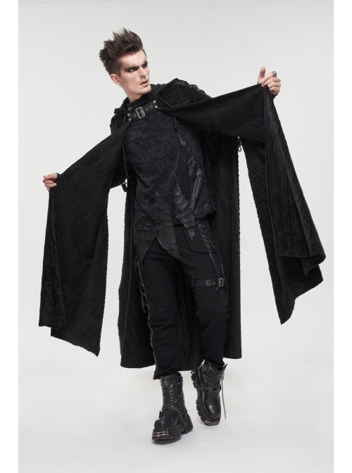 Corduroy Shoulder Strap Ties Open Fork Open Hands Men's Gothic Hooded Cape