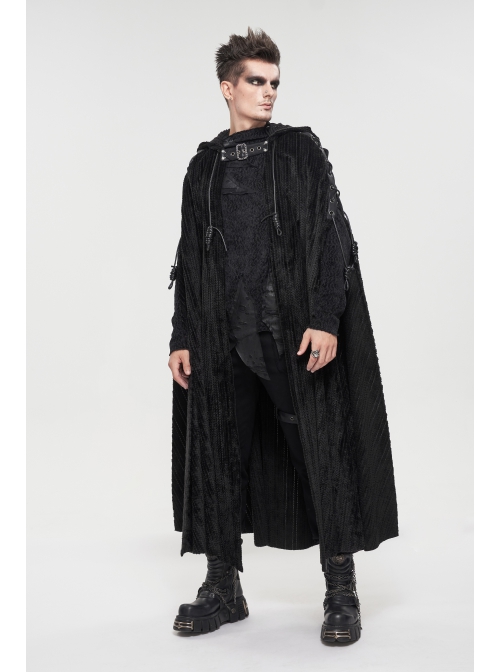 Corduroy Shoulder Strap Ties Open Fork Open Hands Men's Gothic Hooded Cape