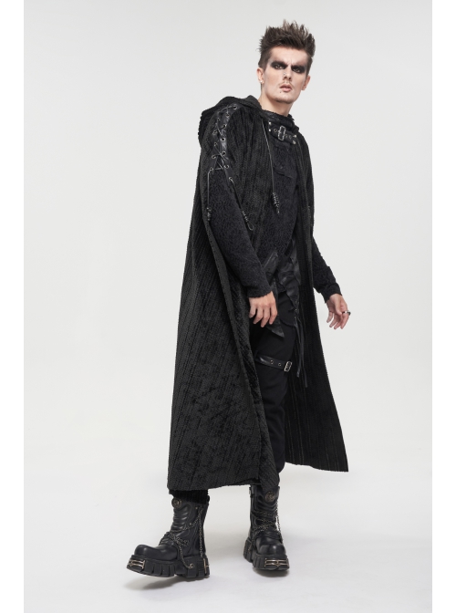Corduroy Shoulder Strap Ties Open Fork Open Hands Men's Gothic Hooded Cape