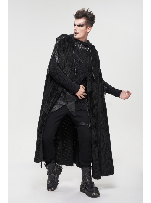 Corduroy Shoulder Strap Ties Open Fork Open Hands Men's Gothic Hooded Cape