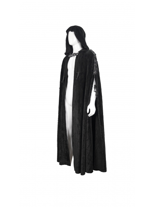 Corduroy Shoulder Strap Ties Open Fork Open Hands Men's Gothic Hooded Cape