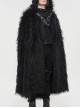 Black Long Curly Wool Plush Front Cross Punk Men Hooded Cloak