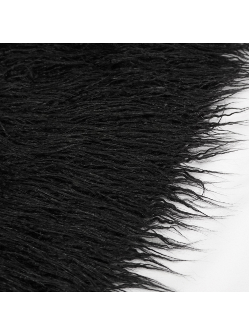 Black Long Curly Wool Plush Front Cross Punk Men Hooded Cloak