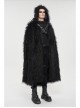 Black Long Curly Wool Plush Front Cross Punk Men Hooded Cloak