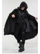Black Long Curly Wool Plush Front Cross Punk Men Hooded Cloak