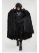 Black Long Curly Wool Plush Front Cross Punk Men Hooded Cloak
