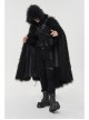 Black Long Curly Wool Plush Front Cross Punk Men Hooded Cloak