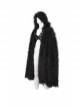 Black Long Curly Wool Plush Front Cross Punk Men Hooded Cloak